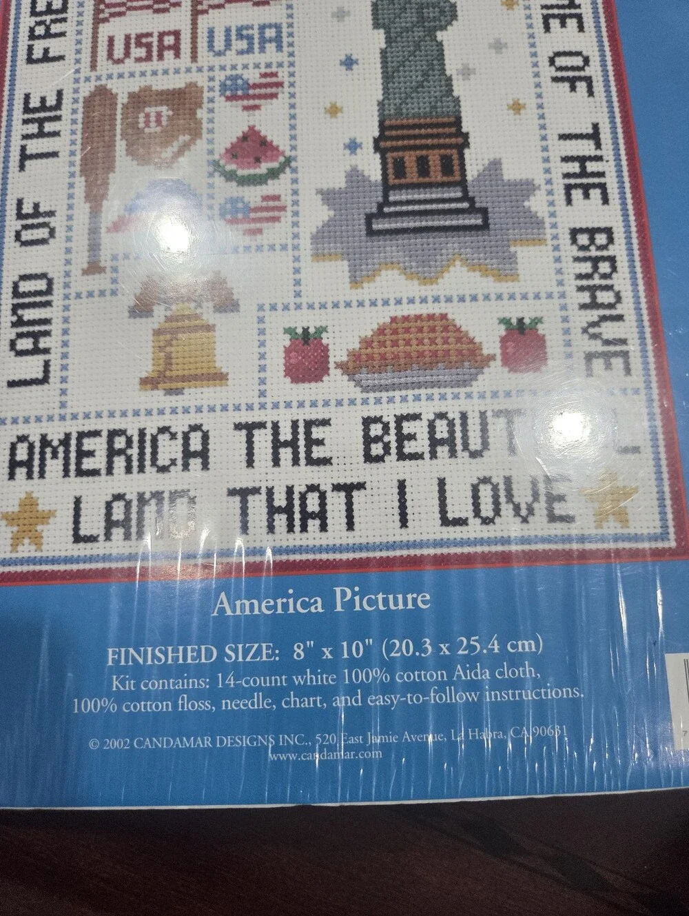 2002 Candamar designs America Picture Cross Stitch Wall Decor - Blue/Red